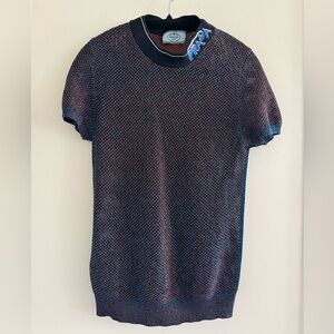 Prada metallic race logo mock neck mesh shirt